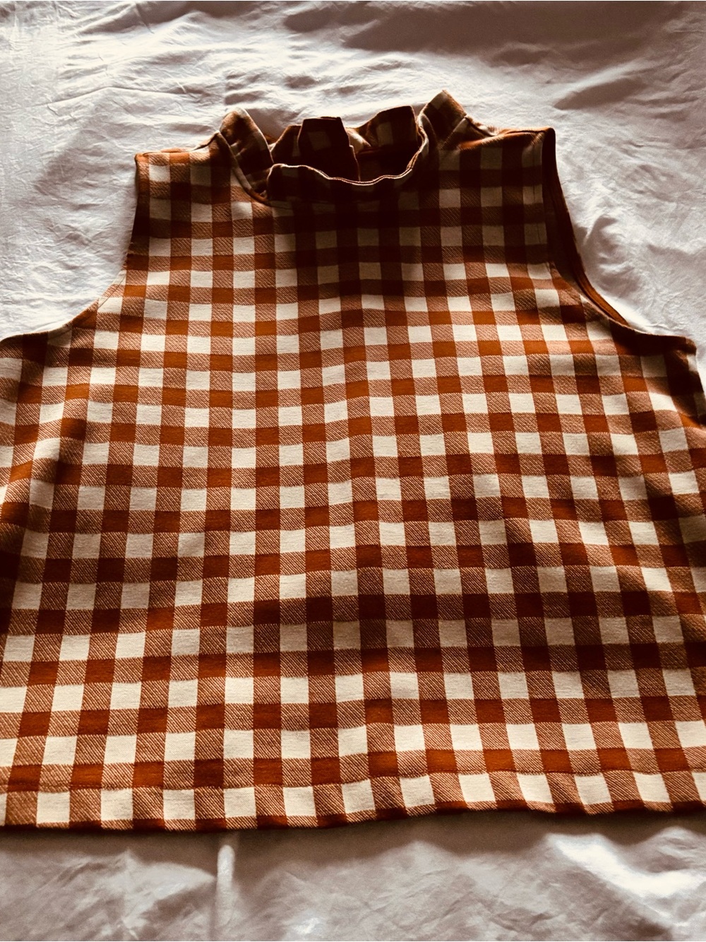 Ann Taylor Brown and Cream Check Mock Neck Tank Top